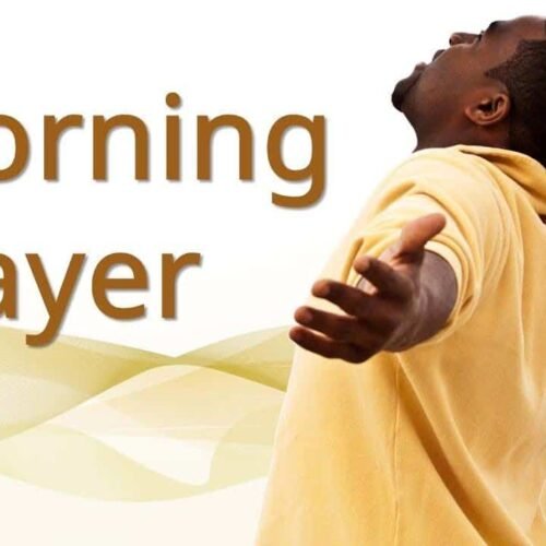 Morning Prayer devotional image with a person worshiping and praying.