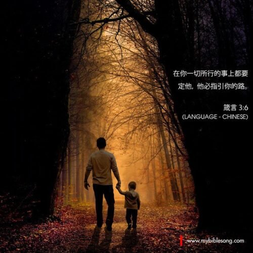 In all your ways acknowledge him, and he will make straight your paths. Proverbs 3:6 My Bible Song 2026 Guide the way with faith—trust in God's path and guidance, as illustrated by a father and child walking through a beautiful forest trail at sunset.