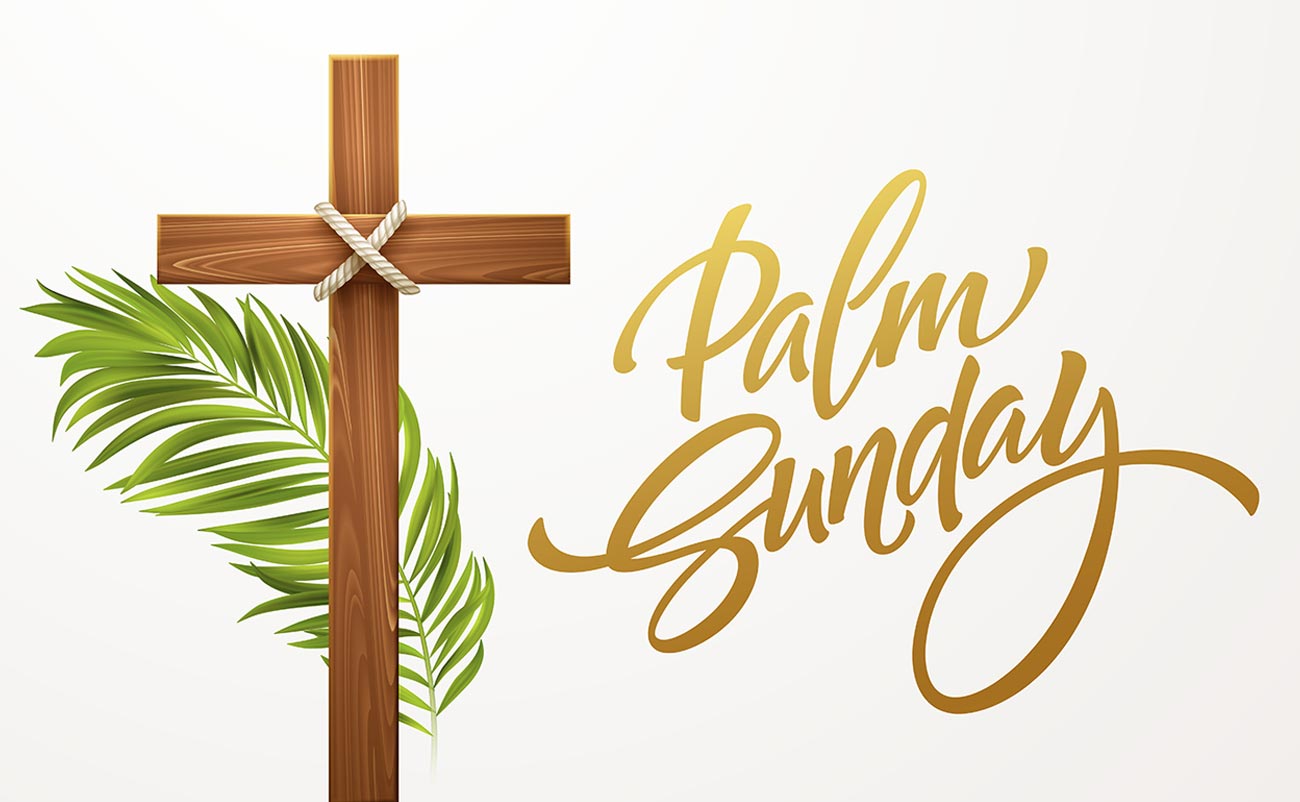 palm sunday celebration banner cross and palm branch