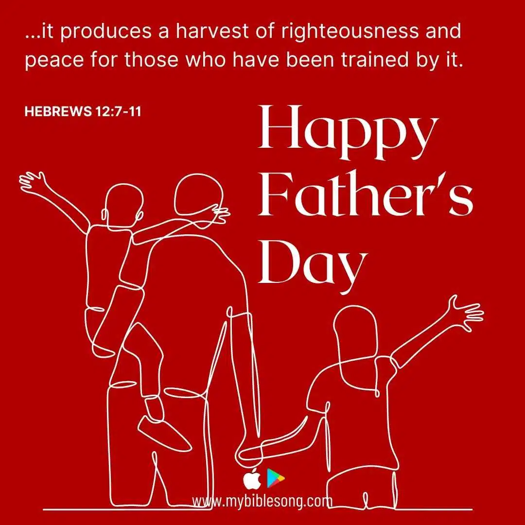 Joyful Father’s Day greeting card with a line art illustration of a father holding his children, celebrating faith, love, and family on this special occasion.