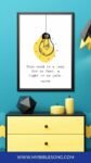 Light bulb illustration with biblical quote from Psalm 119:105 about God's word being a lamp to our feet, displayed on a framed poster on a vibrant blue wall.