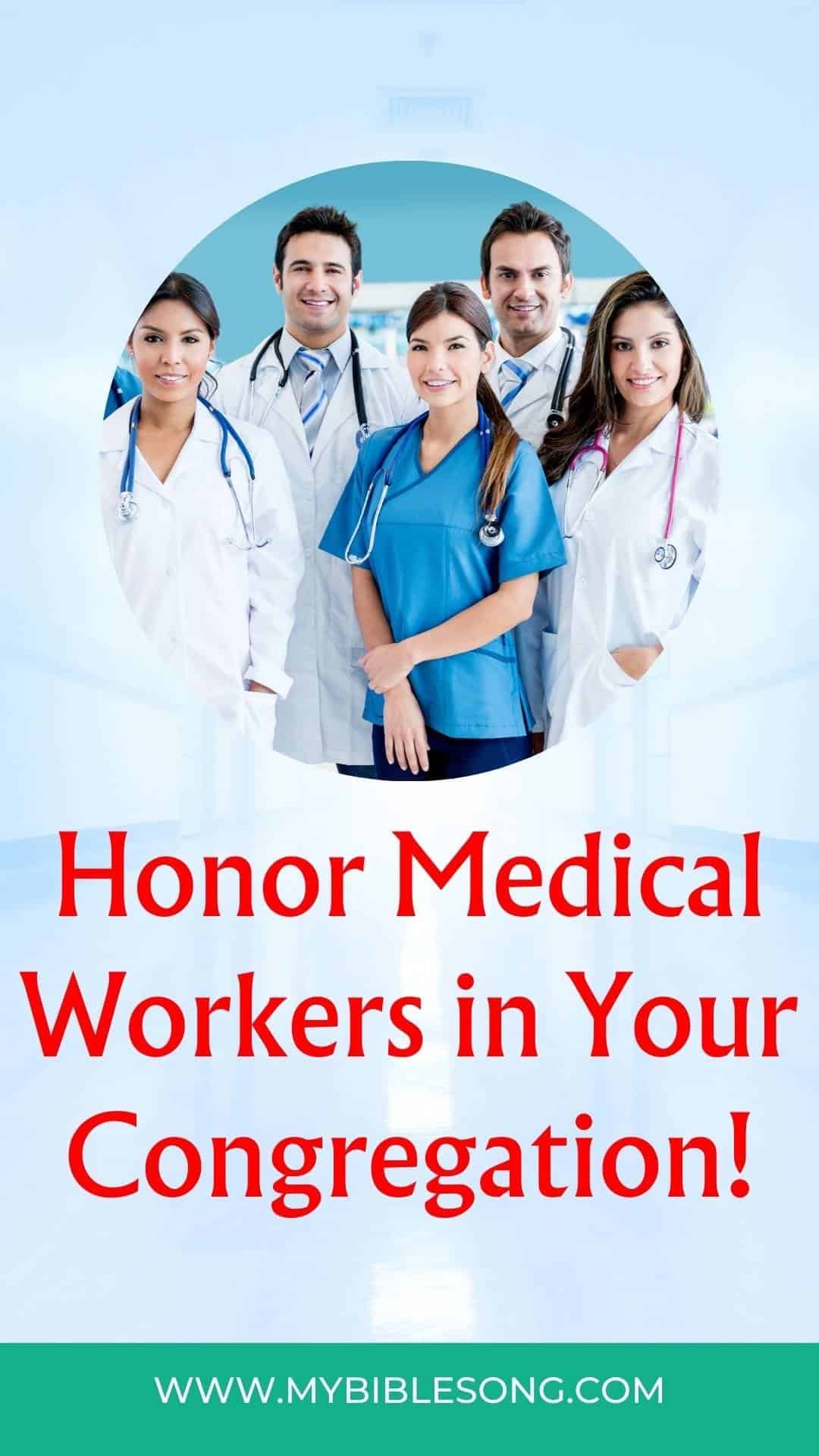 Nurses and medical staff smiling together in healthcare uniforms, promoting honoring medical workers and healthcare heroes.