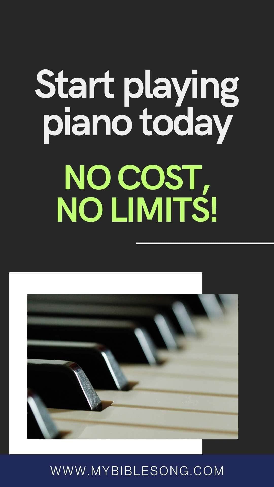 Open piano keys encouraging Christian music practice and worship.