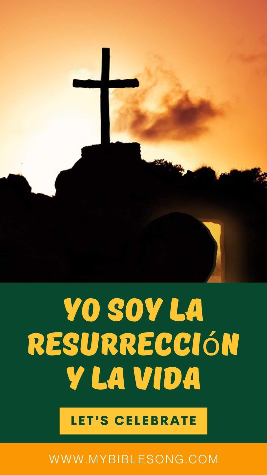 Cross on hill at sunset with Jesus Resurrection theme for Bible song inspiration.