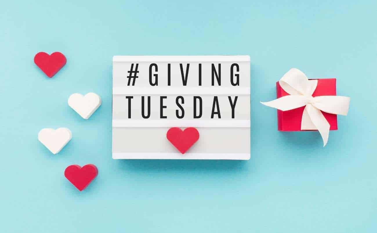 Hearts and gift box for Giving Tuesday promotion, promoting acts of kindness and charity.