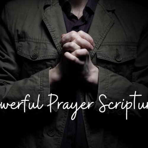 30 Powerful Prayer Scriptures to Transform Your Spiritual Journey My Bible Song 2025 Powerful prayer scriptures, person praying with clasped hands in dark lighting, faith and spirituality, Christian prayer, religious devotion, Bible-based prayer, spiritual strength, prayerful mindset.