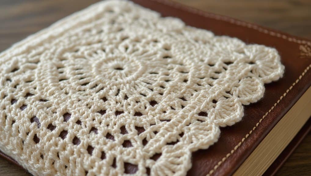 Delicate white crochet lace covering a Bible, symbolizing faith and spirituality, perfect for Christian worship and prayer.