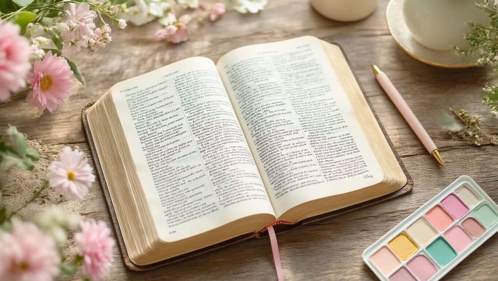 Prayer and Bible study image with open Bible, flowers, and watercolor set for kids and adults, emphasizing Christian music, worship, and faith.