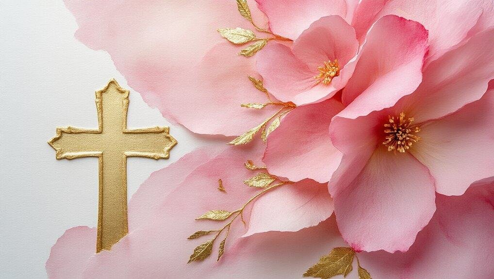 Heavenly Cross with Pink Flower Petals, Christian Worship, Religious Inspiration, Prayer, Bible Verse, Gospel Music, Spiritual Song, Faith, Jesus Christ, Christian Devotion.