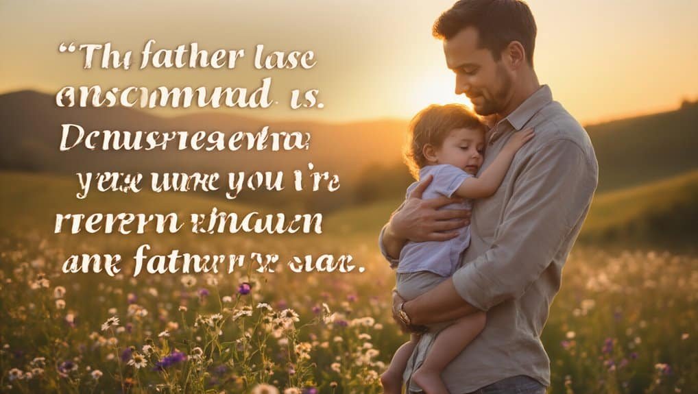 Father and child embracing in a sunlit meadow, conveying themes of God's love and faithfulness. Perfect for inspirational Christian music and Bible song tutorials on My Bible Song website.