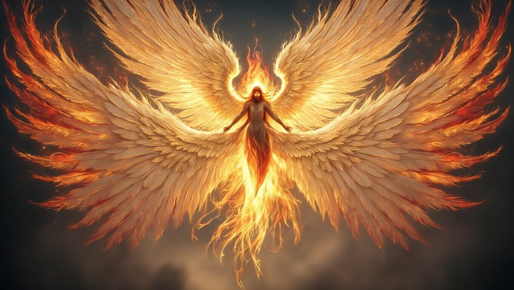 Angel with fiery wings and glowing halo representing divine inspiration and spiritual strength, symbolizing themes from My Bible Song and Christian worship.