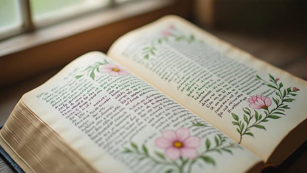 Bible open with colorful floral illustrations, emphasizing faith and spiritual growth through scripture and Christian music.