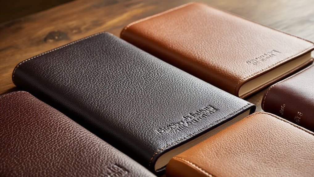 Leather-bound prayer and Bible journals in diverse neutral tones, ideal for faith-based study and reflection. Premium quality and durable design perfect for personal or church use.