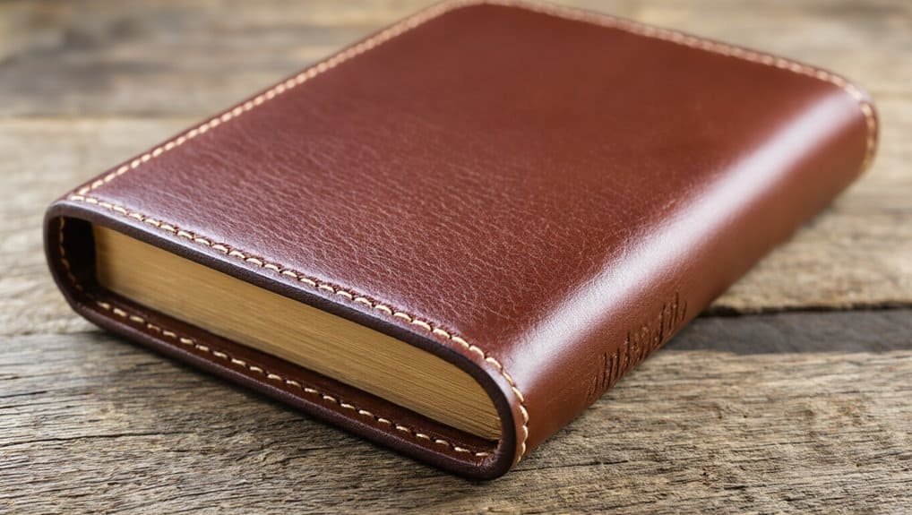 Best Bible Covers to Protect and Personalize Your Bible My Bible Song 2026 Rich brown leather Bible with stitched edges on rustic wooden surface, symbolizing faith, scripture, and spiritual growth for My Bible Song website.