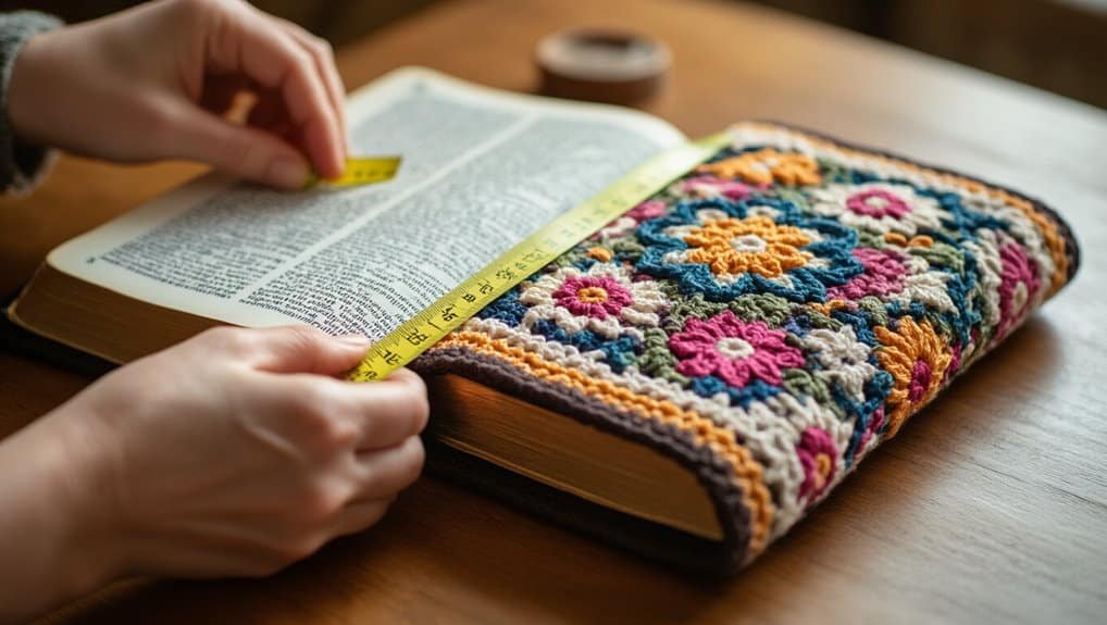 Colorful embroidered Bible cover with measuring tape on open scripture, illustrating Bible study, devotion, and faith inspiration. Perfect for Christian worship, prayer, and gospel learning.