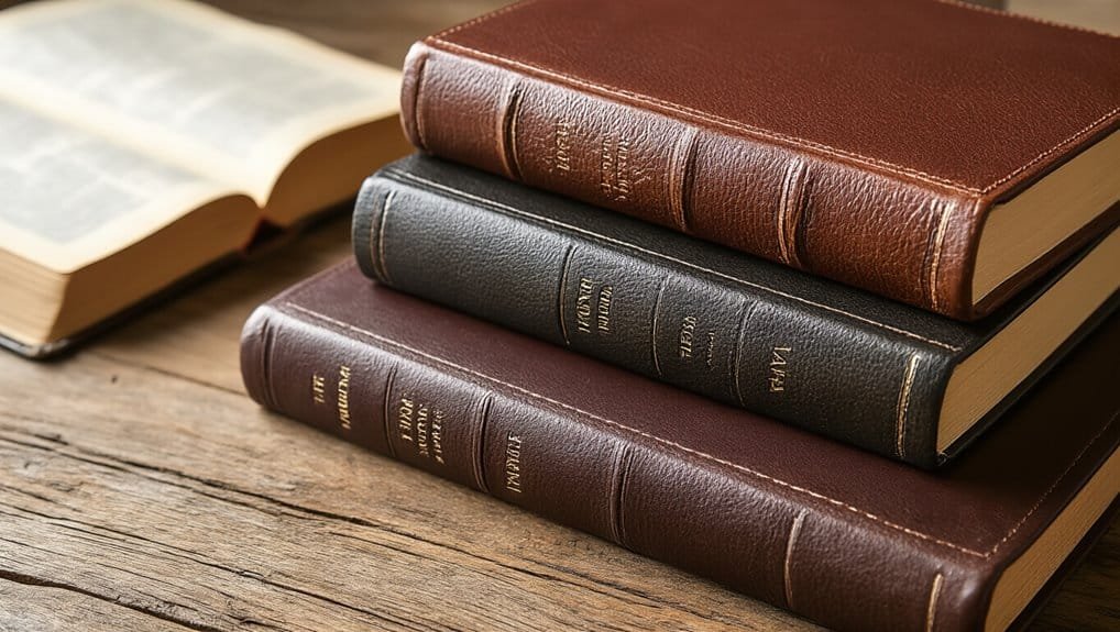 Old Testament Bible books stacked on a rustic wooden table, symbolizing Christian scripture and biblical study. Perfect for religious education, devotionals, or spiritual growth resources.