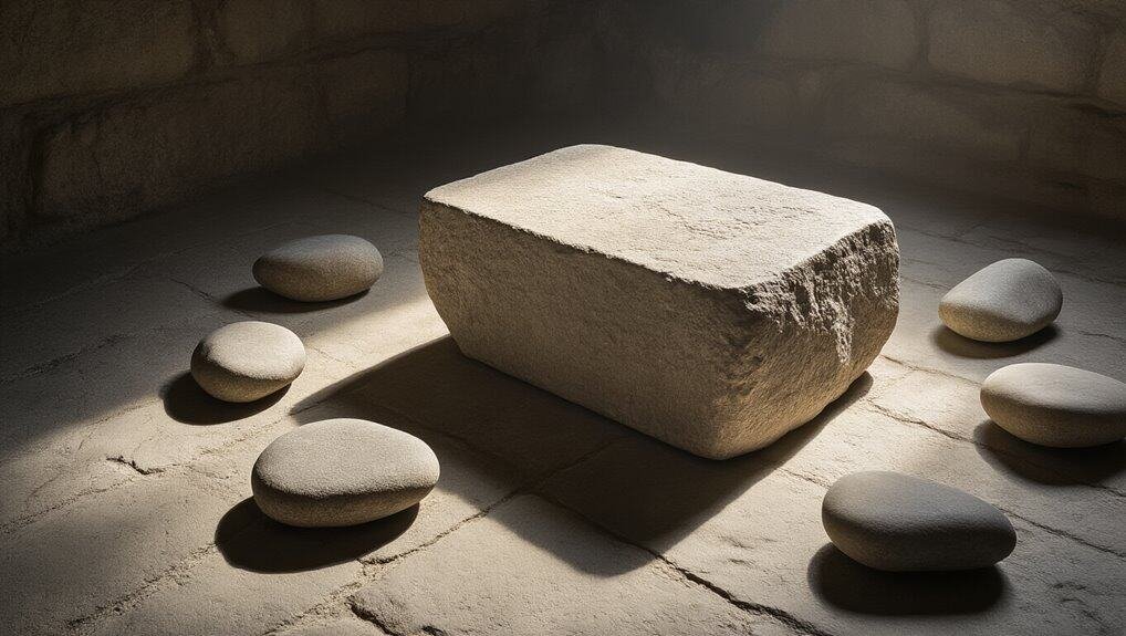 Heavenly stone altar representing biblical faith and spirituality for Christian worship and prayer.