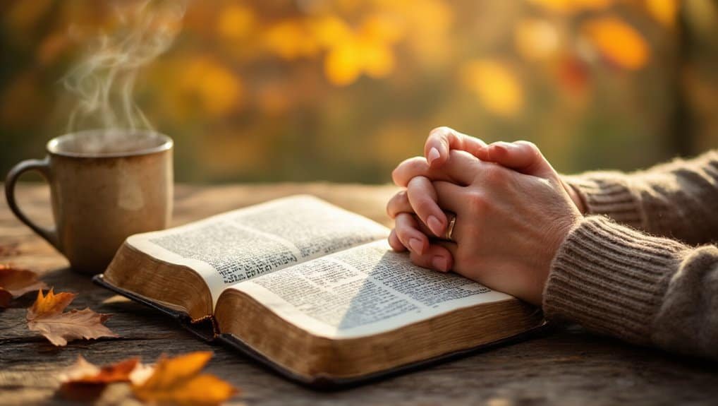 Best Bible Verses for Thanksgiving to Celebrate with Gratitude My Bible Song 2026 Quiet time prayer and Bible reading outdoors with a steaming cup, capturing spiritual reflection and faith devotion, perfect for My Bible Song worship and inspirational content.