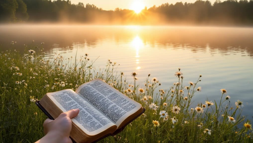 Powerful Morning Bible Verses to Inspire Your Day My Bible Song 2026 Peaceful Bible reading by the lake at sunrise, emphasizing faith, spirituality, and morning devotion. Perfect for Christian worship, prayer, and biblical studies. Enjoy nature and God's word in serenity.
