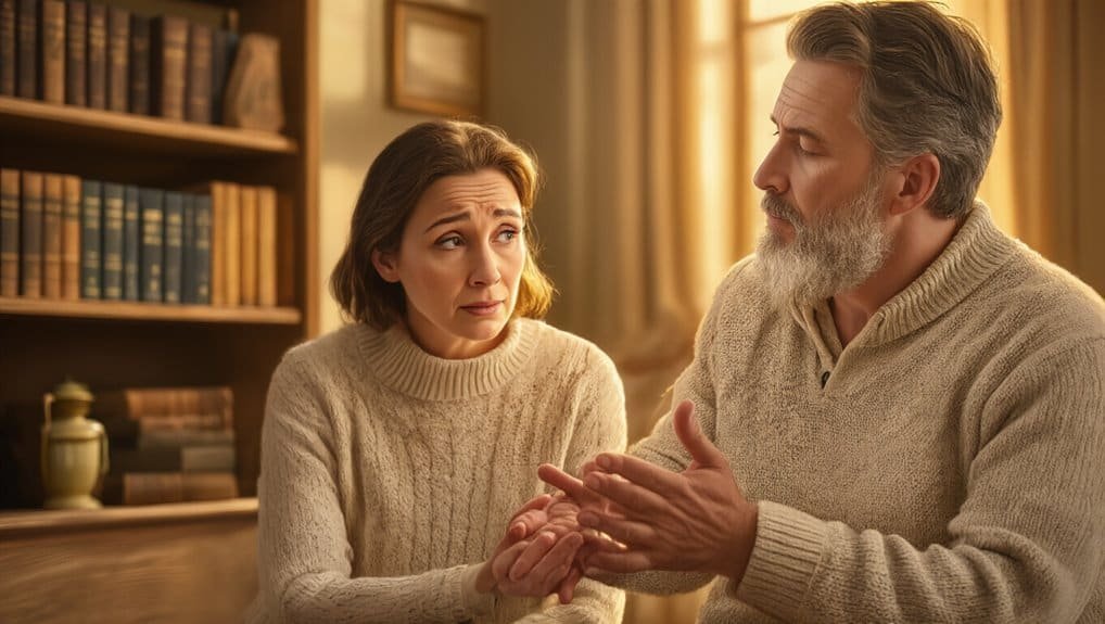 How to Handle a Nagging Wife With Bible Wisdom and Verses My Bible Song 2026 Heartfelt conversation about faith and support between mature adults in a cozy home setting.