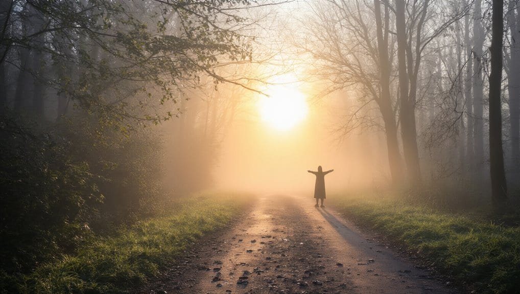 Walking in nature at sunrise, symbolizing faith and spiritual journey, for My Bible Song.