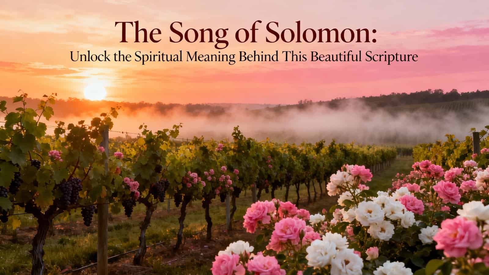 Vineyard at sunrise with pink and white flowers, emphasizing spiritual growth, Biblical music, and the inspiring message behind The Song of Solomon for Christian faith and worship.
