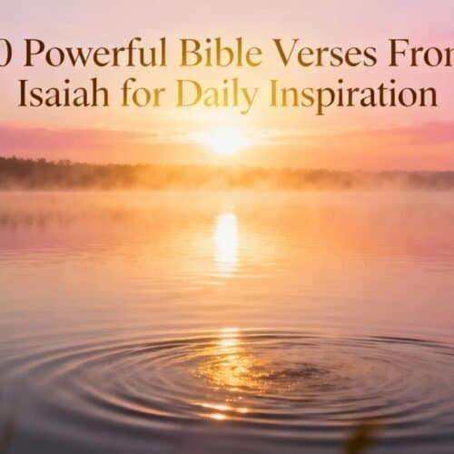 Serene sunrise over a peaceful lake with mist, emphasizing inspiration from Bible verses for daily faith and spiritual growth.