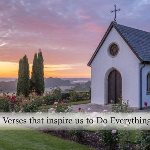 Bible verses, Christian church, religious inspiration, love, faith, hope, prayer, worship, scripture, spirituality, biblical teachings, peaceful landscape, sunset over church, garden with roses, Christian lifestyle, divine guidance, spiritual growth, Biblical verses for love and faith, religious serenity, biblical inspiration for daily life.