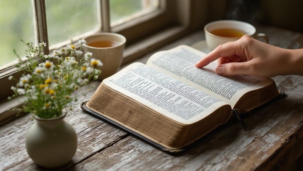 Finding Bible Verses for Strength in Difficult Times My Bible Song 2026 Bible reading, prayer, and reflection, with a cup of tea on a rustic wooden windowsill. This peaceful scene promotes spiritual growth, devotion, and connecting with God's word through Bible study and worship.