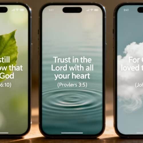 3 Inspiring Bible Verse Lock Screen Ideas for Your Phone My Bible Song 2025 Beautiful smartphone screens displaying inspirational Bible verses for prayer and faith, with a focus on trust in God and His love, perfect for promoting Christian devotional content.