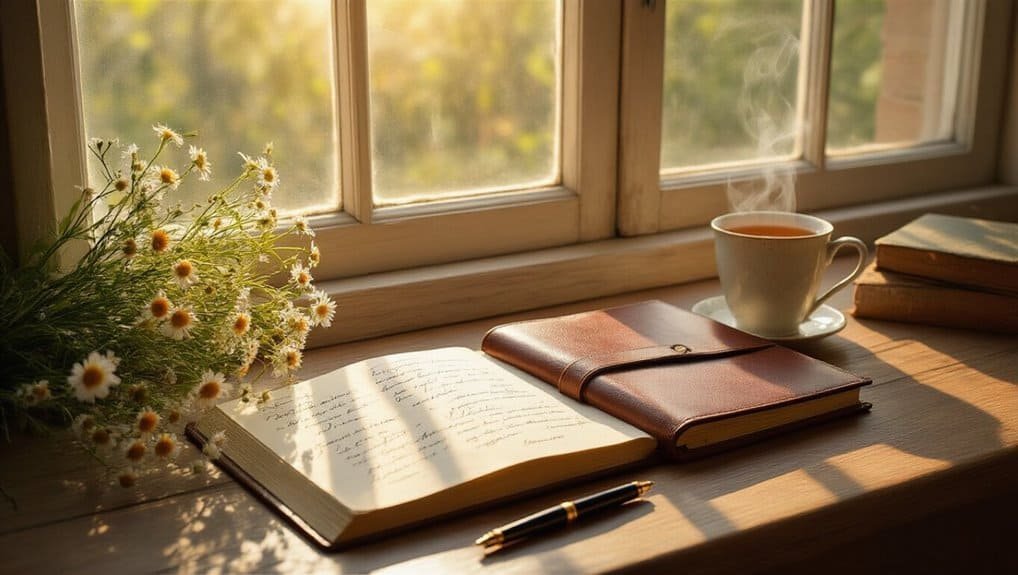 Beautiful Bible study setup with open scripture, devotional journal, coffee, and fresh daisies on a sunny windowsill, perfect for prayer, reflection, and spiritual growth.