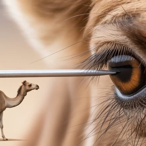 A close-up of a horse's eye with a needle approaching, symbolizing precision and focus.