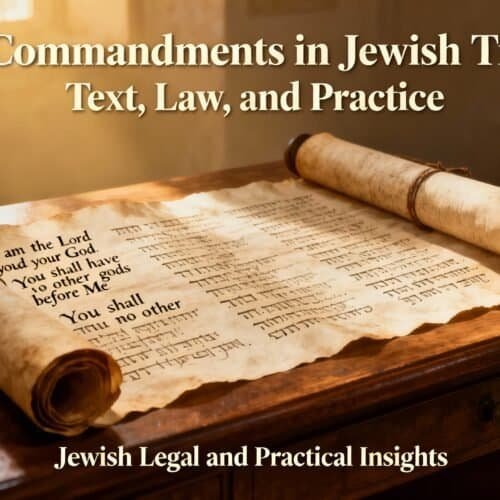 Ancient scroll of the Ten Commandments on wood table, highlighting Jewish law, tradition, and practice, ideal for understanding Jewish religious texts and legal principles.