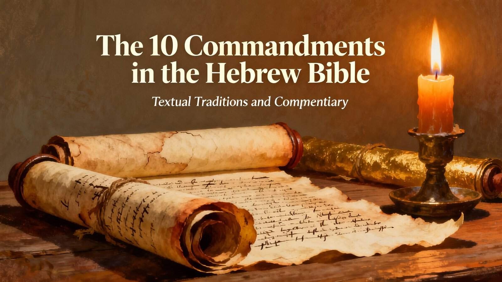 Old Hebrew scrolls with candlelight, emphasizing biblical scripture and ancient texts from the Hebrew Bible, suitable for promoting biblical study and religious content.