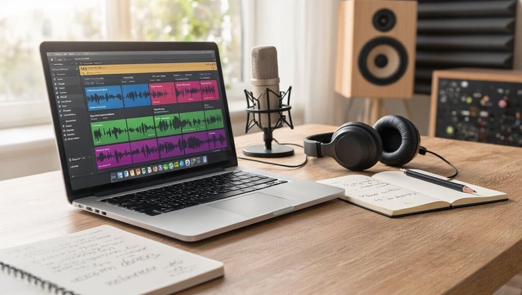 Best Learn To Sing Software: Features, Pricing, and Results My Bible Song 2026 Inspiring Bible song recording setup with laptop, microphone, headphones, and notepad for worship music creation and Christian content production.