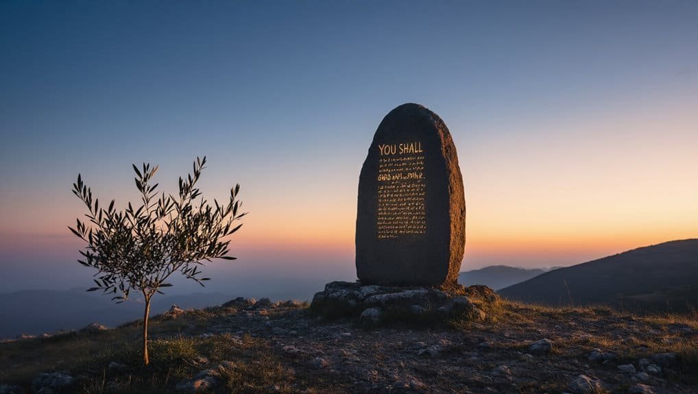 Ancient stone monument engraved with biblical text at sunrise, symbolizing faith and spiritual inspiration, suitable for Christian song worship, Bible studies, and religious reflection on mybiblesong.com.
