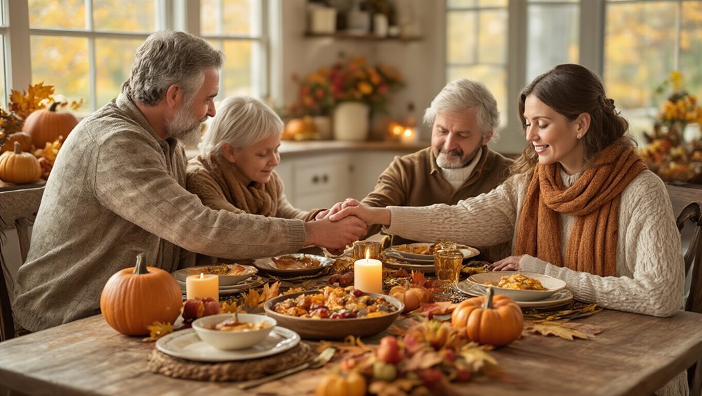 grateful family gathered in prayer