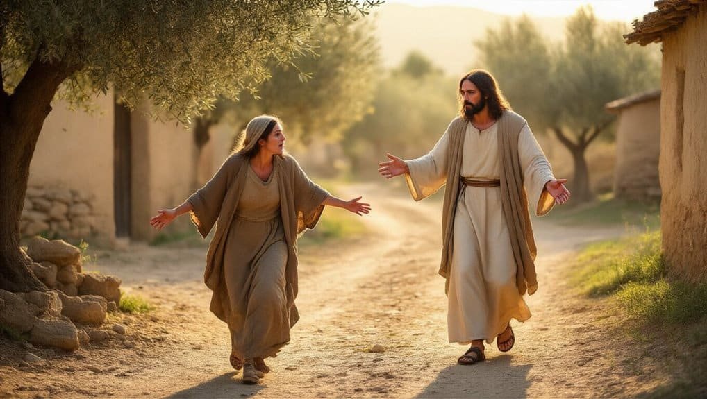Bible Story Lazarus 4 Days Dead - What Happened Next Will Leave You Speechless My Bible Song 2026 1. Jesus walking with a woman on a dirt path in a biblical setting during sunset, symbolizing faith and spiritual journey.
