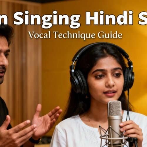 1. Learning to sing Hindi Christian songs with vocal technique guidance in a professional recording studio for improved singing skills and devotional worship.
