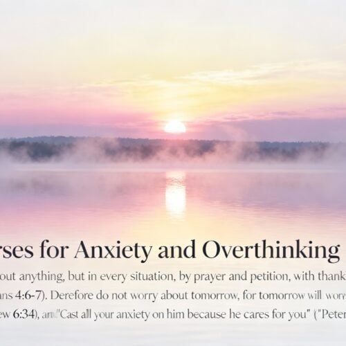 3 Bible Verses for Anxiety and Overthinking My Bible Song 2025 Serene sunrise over lake with mist, calm water, peaceful nature scene, inspiring background for Christian faith, meditation, prayer, and Bible verses, My Bible Song website SEO image.
