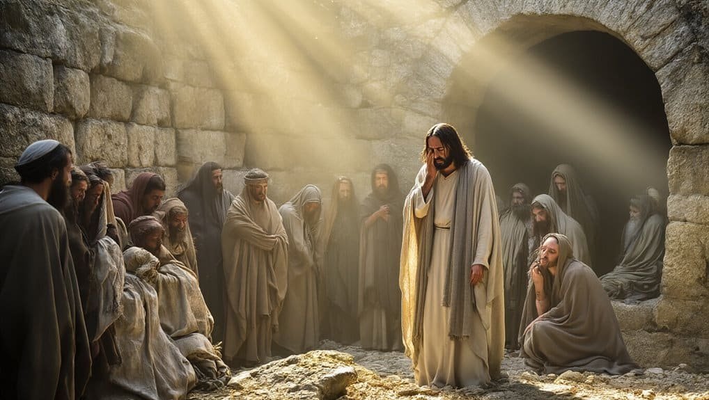 Bible Story Lazarus 4 Days Dead - What Happened Next Will Leave You Speechless My Bible Song 2026 Foil religious song, Jesus praying in the Garden of Gethsemane, surrounded by his disciples during a biblical scene, illuminated by divine light, emphasizing faith, prayer, and devotion.