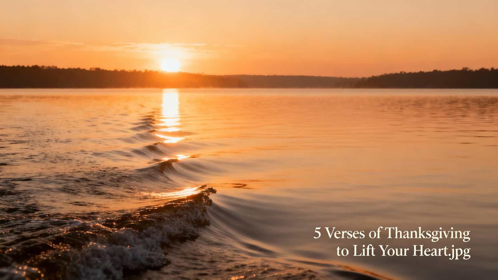 Peaceful sunset over a calm lake during autumn, inspiring reflection and gratitude. Perfect for Christian Thanksgiving, worship, and spiritual renewal.