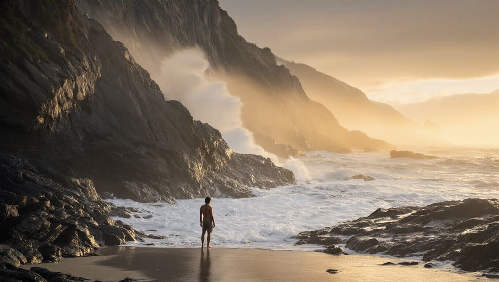 Bible Story Jonah Swallowed Whole What the Whale Story Really Teaches About Second Chances My Bible Song 2026 1. Young man standing on a rocky beach overlooking the ocean at sunset, symbolizing faith and reflection in Christian worship and Bible songs.