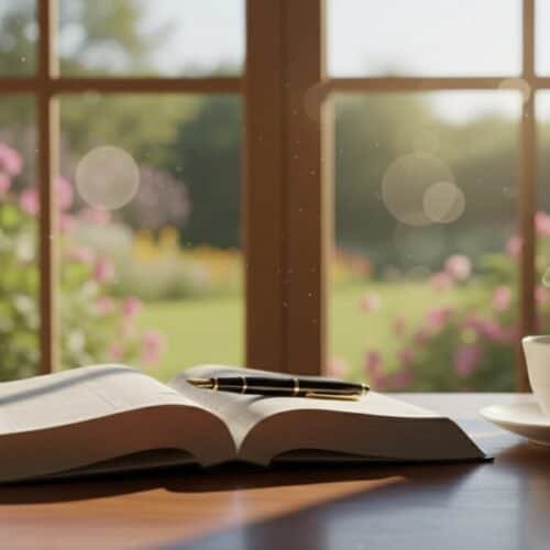 Bible Verses With Meaning Life Applications and Reflection My Bible Song 2026 Bright morning with open Bible and steaming coffee by a sunlit window, inspiring peace and spiritual connection. Perfect setting for prayer, meditation, or worship through song.