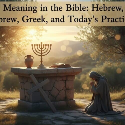 Worship Meaning in the Bible: Hebrew, Greek, and Today’s Practice My Bible Song 2026 Biblical worship scene with woman praying, Bible, menorah, and cross at sunset for faith and prayer inspiration.