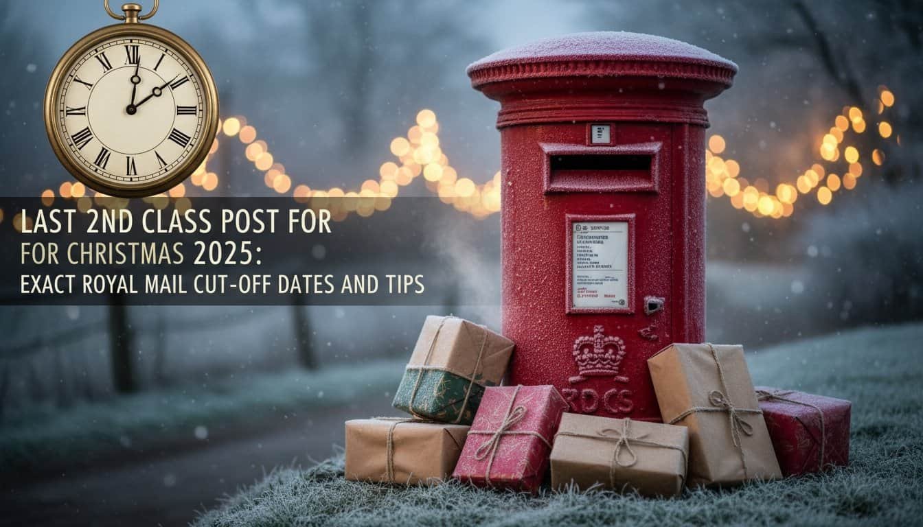 Postbox with Christmas presents and snow, indicating last call for holiday mailing deadlines.