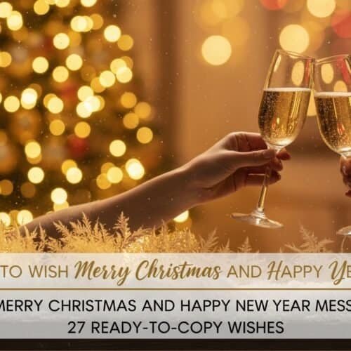 Festive holiday scene with sparkling champagne glasses and a Christmas tree, perfect for sharing Merry Christmas and Happy New Year messages, and holiday cheer.