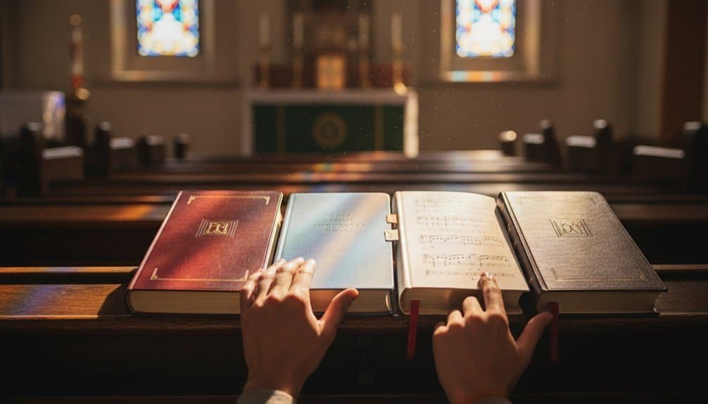 Beautiful worship song Bible lyrics during church service in a cathedral.