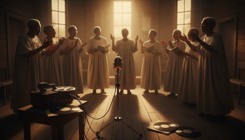 Christian Spirituals History, Lyrics, and Iconic Recordings My Bible Song 2026 A gospel choir singing in a serene church setting with sunlight streaming through windows, creating a spiritual atmosphere perfect for praise and worship through biblical songs.