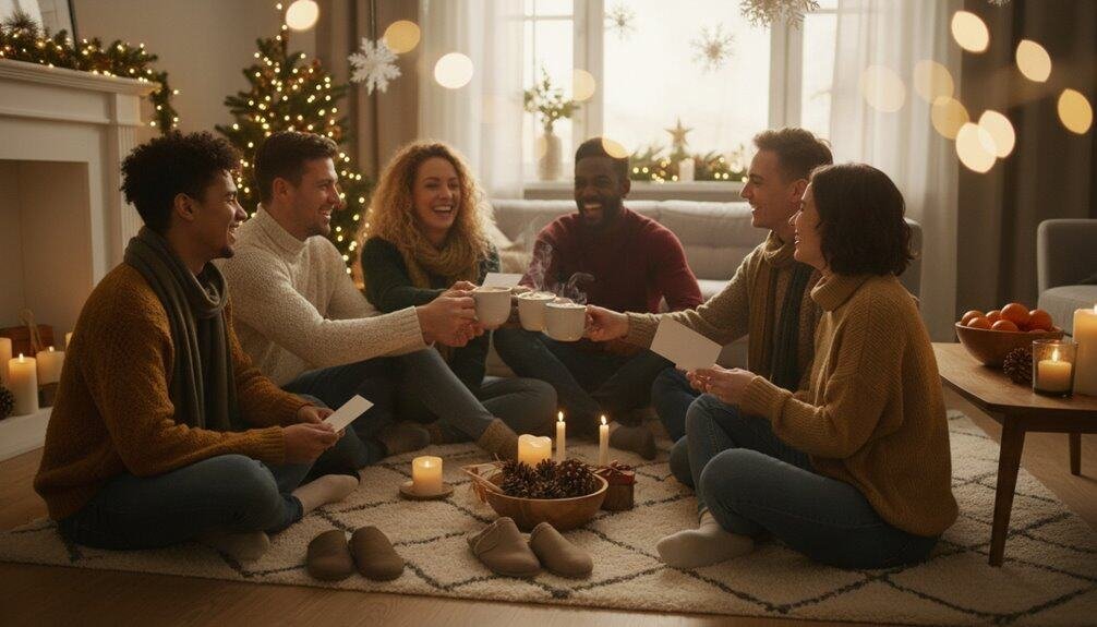 How to Wish Someone a Merry Christmas: Warm, Friendly Christmas Wishes: 23 Message Ideas for Friends, Family, and Neighbors My Bible Song 2026 A group of diverse friends enjoying holiday cheer, singing Bible songs, and sharing warm drinks during Christmas gathering at home.